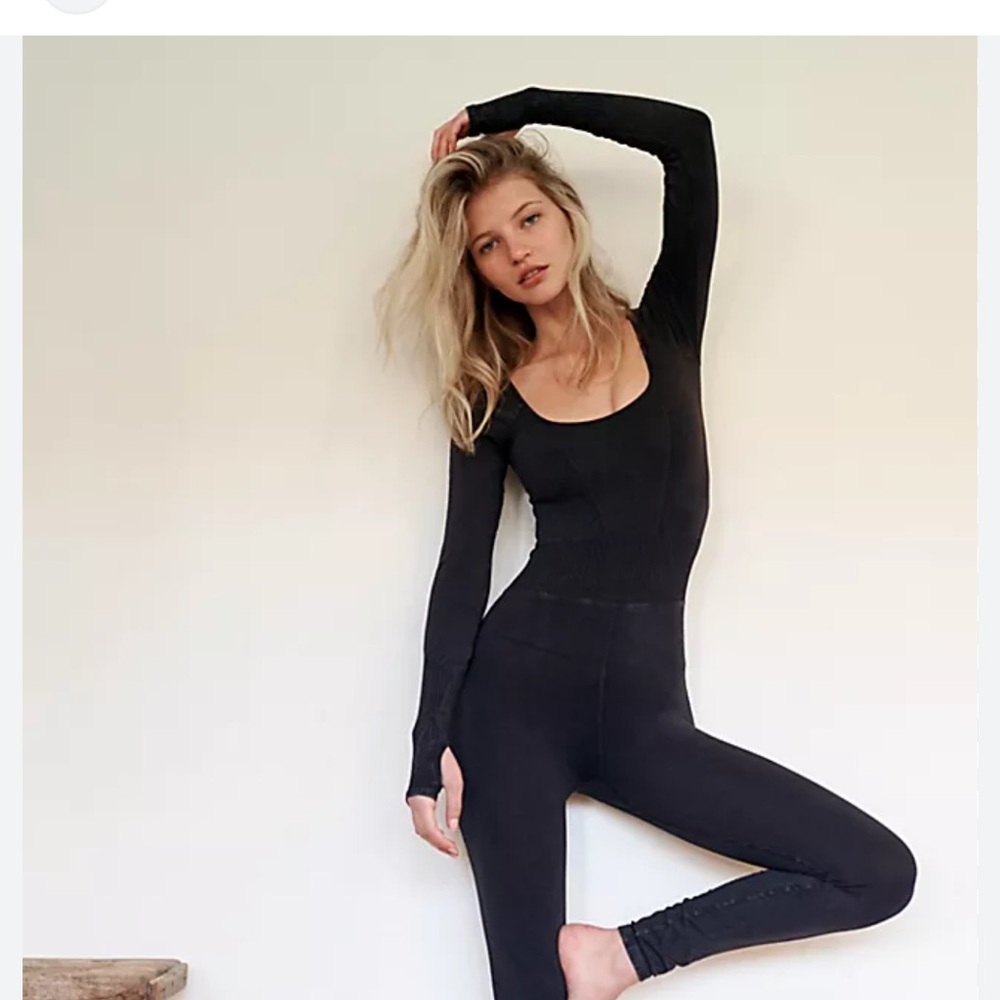 Free People Movement Good Karma Long-Sleeve Black Onepiece Open Back
